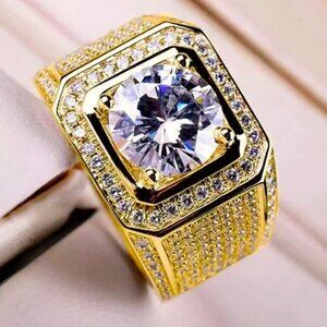 Big 2.50 Ctw. Men's Micro Pave Diamond Ring 18K. Yellow Gold Pltd.